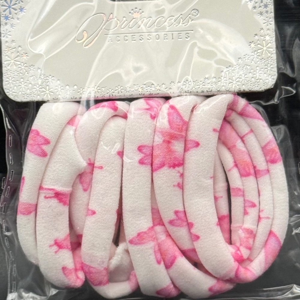 Princess Accessories Girls Pink Butterfly Print Soft Fabric Hair Ties 8 Pack NEW